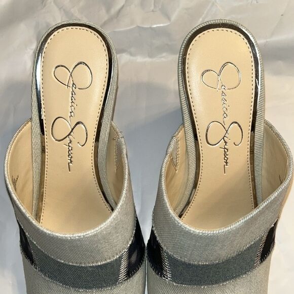 Jessica Simpson Blue Denim Patchwork Slip on Wedge Heel Sandals(Size 9W) - Picture 11 of 12